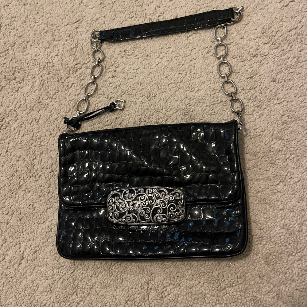 Brighton black patent leather & chain bag